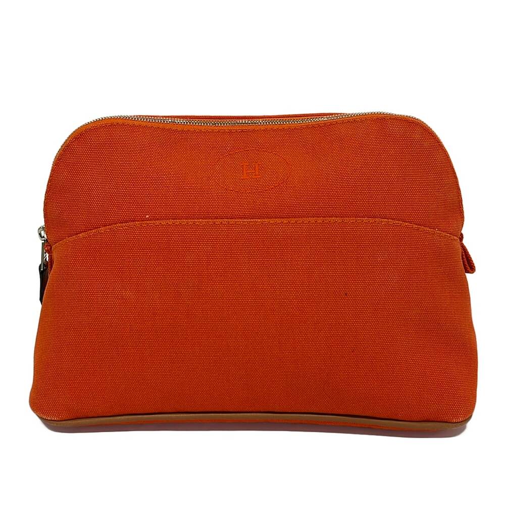 Hermès Bolide Pouch 25 Pouch Orange Light Brown Canvas Leather